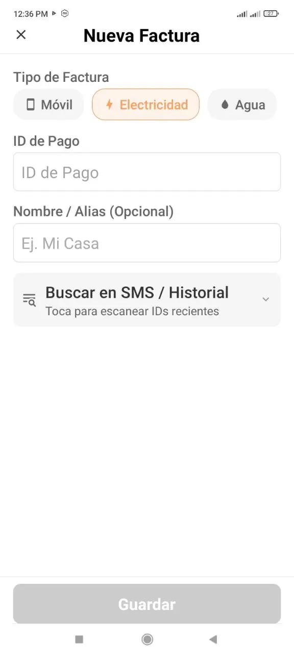 Selector de tipo de factura