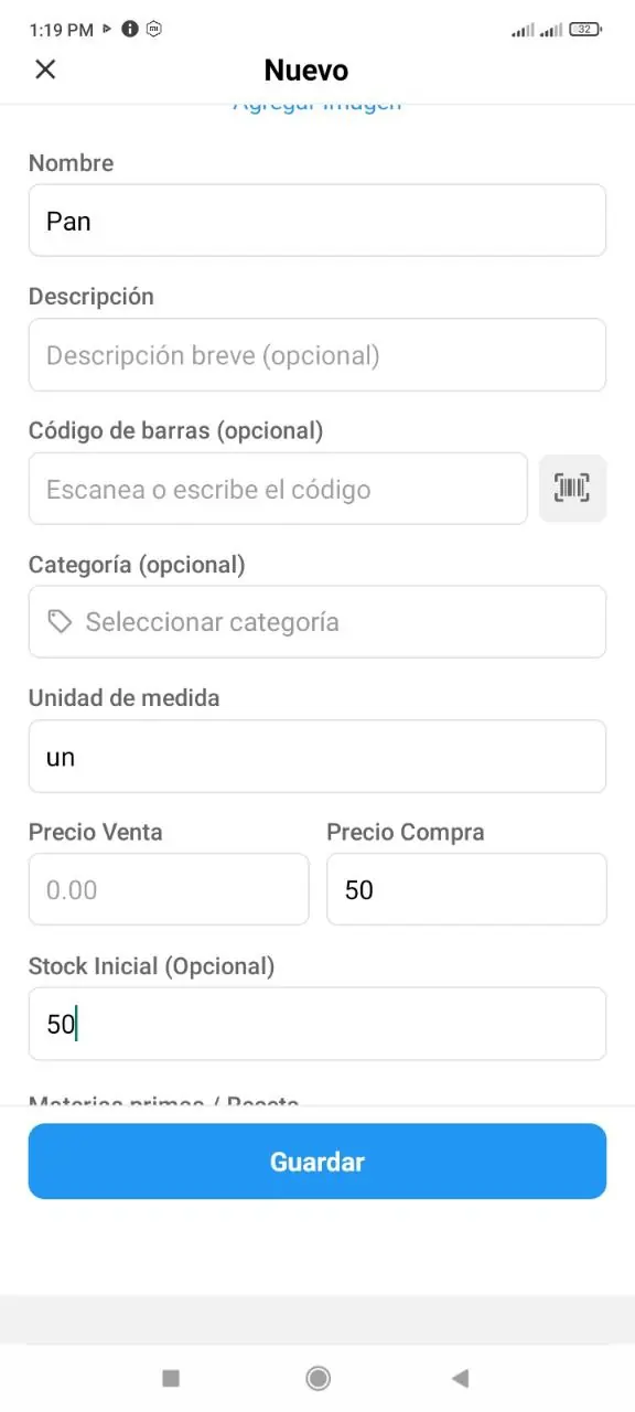 Producto configurado como materia prima