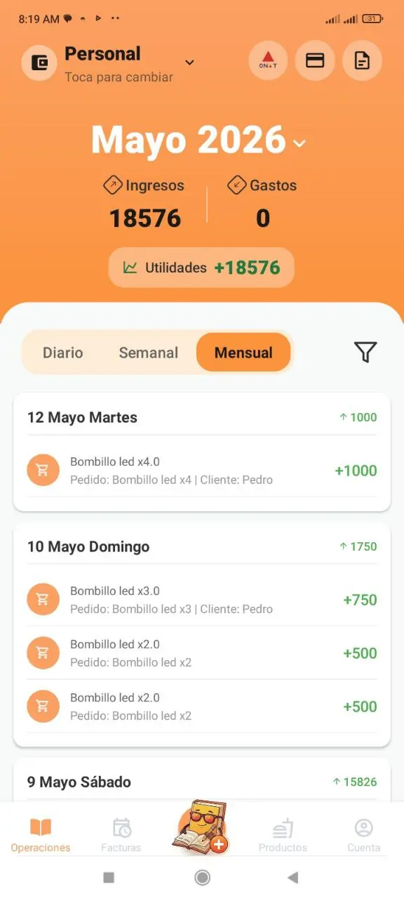 Pedidos guardados en Operaciones