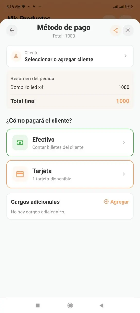 Resumen del pedido y asignación de cliente
