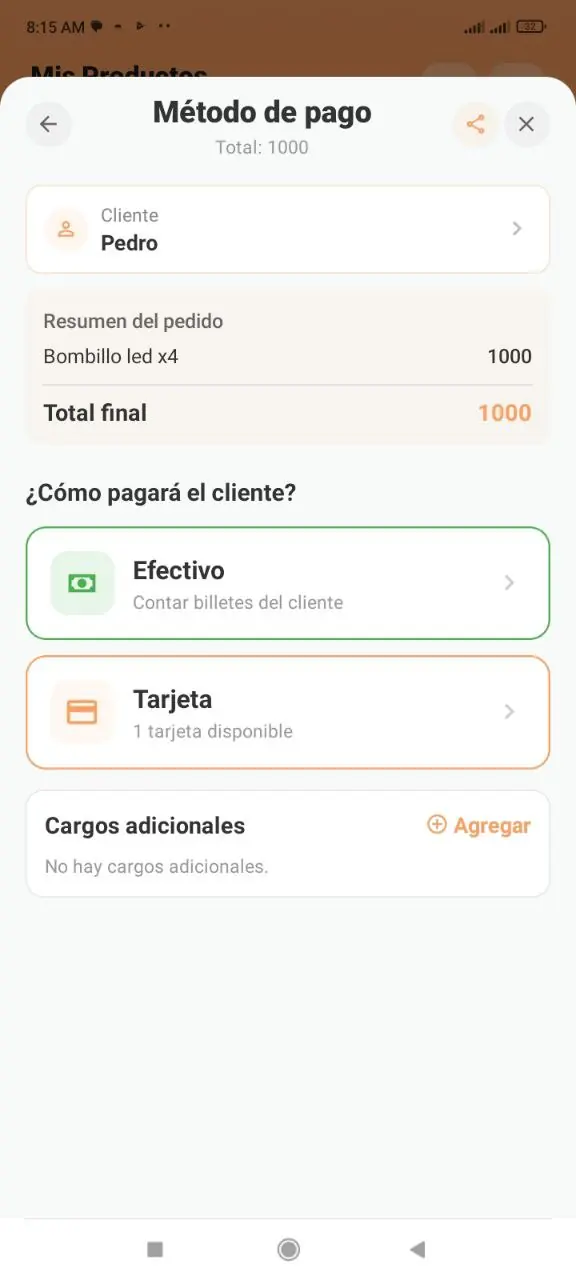 Cargos adicionales del pedido