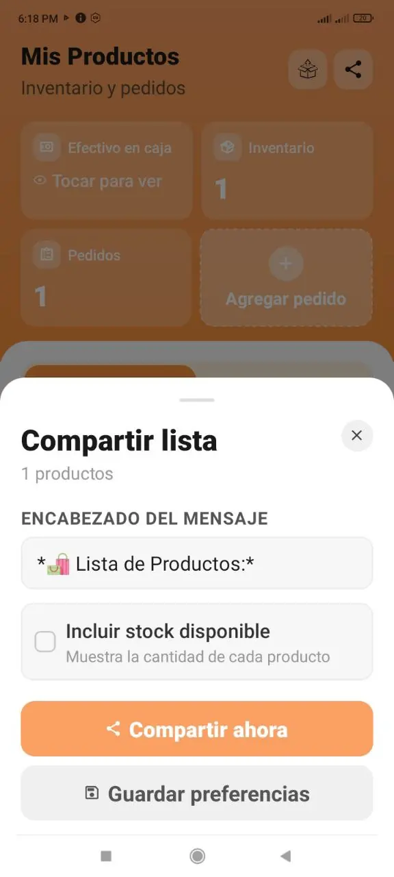 Compartir lista de productos