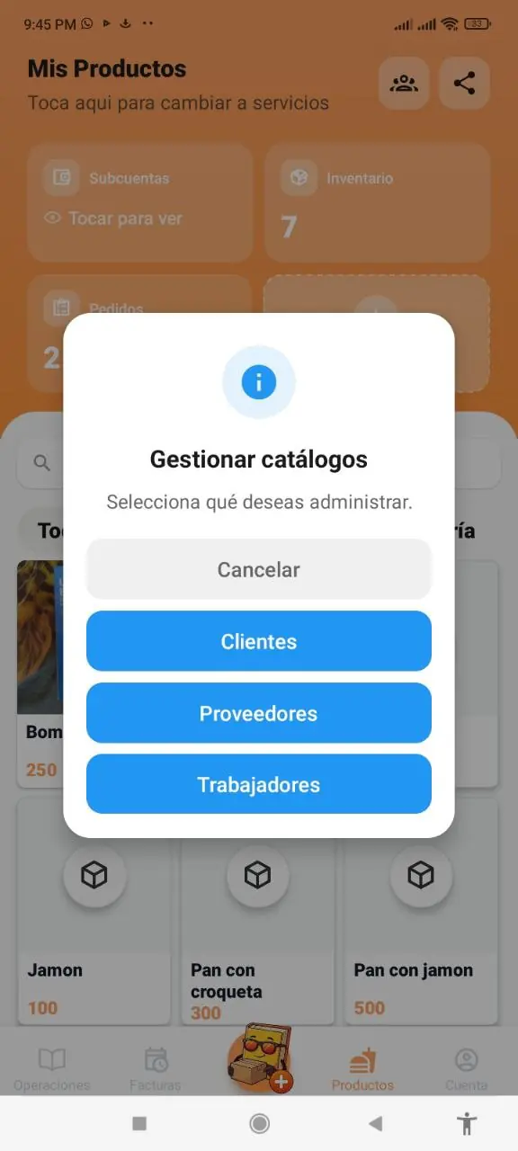Modal Gestionar catálogos