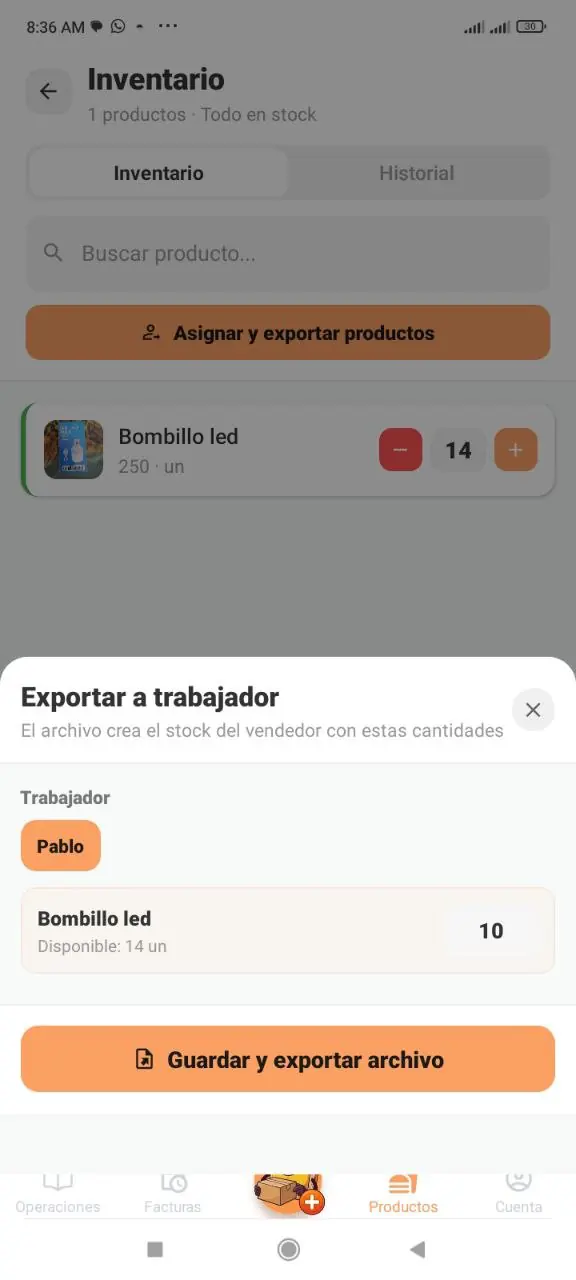 Asignar productos y exportar archivo para vendedor