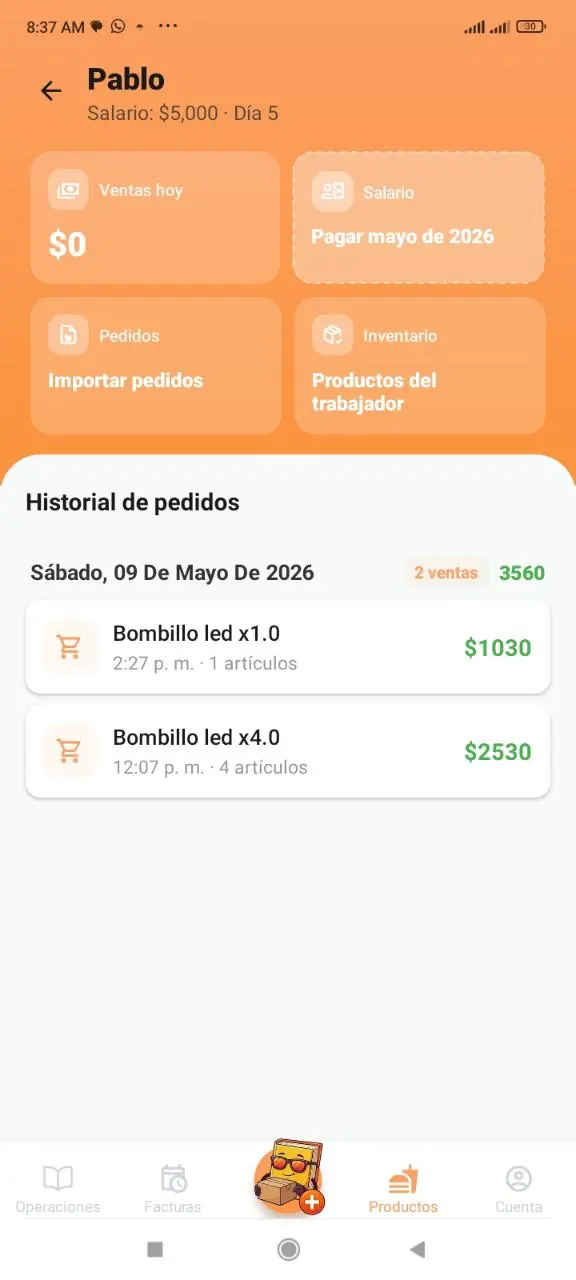 Ver productos asignados al trabajador